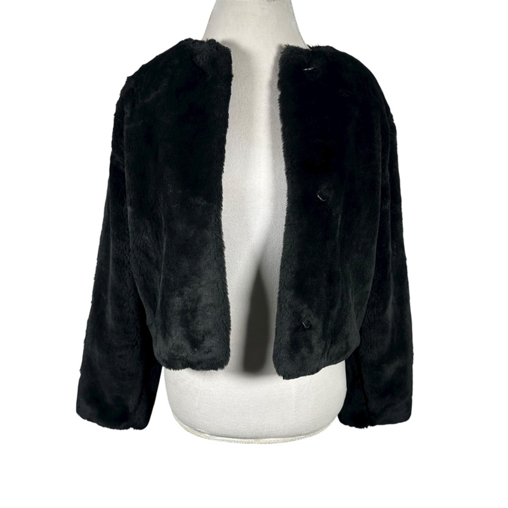 Duffel Outdoor Black Faux Fur Plush Jacket Bolero Crop Cozy Soft Winter Size S - Picture 4 of 11